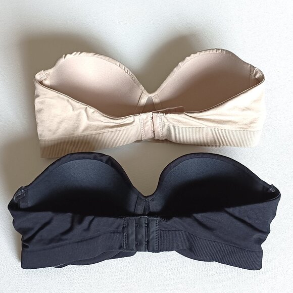 Bundle Lot of 2 Seamless Strapless Bras in Nude / Black SIZE Medium (34C / 36B) - Picture 4 of 7